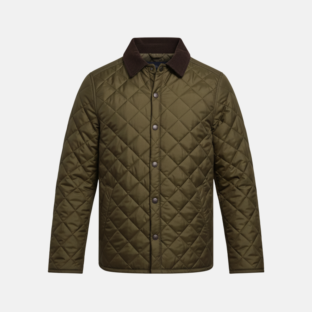 Men’s Quilted Jacket – Regular Fit – Diamond Stitch – Corduroy Collar – Mid Length