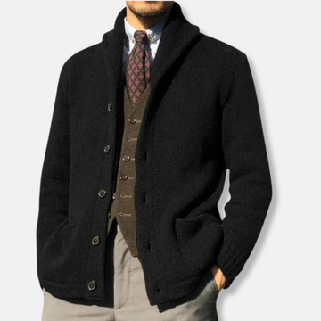 Men’s Cardigan – Regular Fit Knit – Shawl Collar – Button Front – Side Pockets