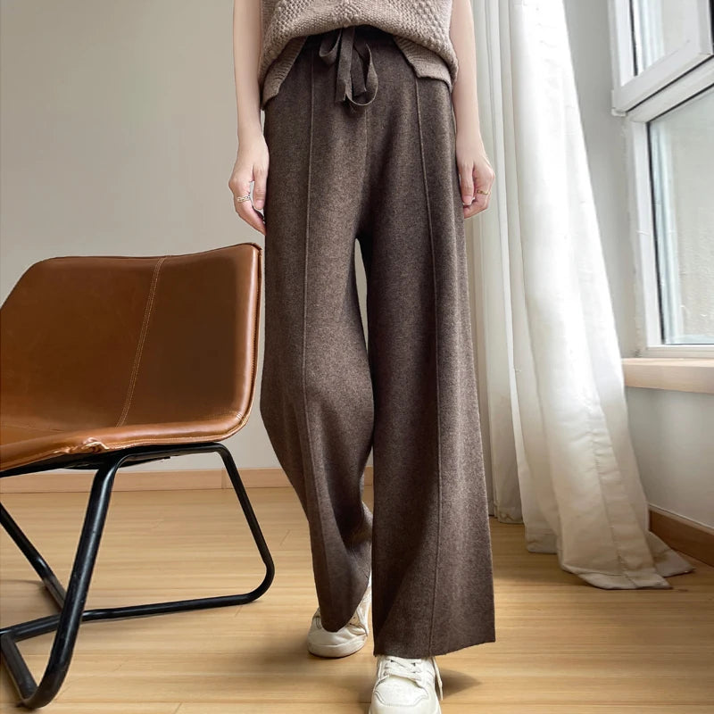 Chiara Wool Relaxed Wide-Leg Trouser | Drawstring Waist Full-Length Trouser