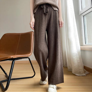 Chiara Wool Relaxed Wide-Leg Trouser | Drawstring Waist Full-Length Trouser