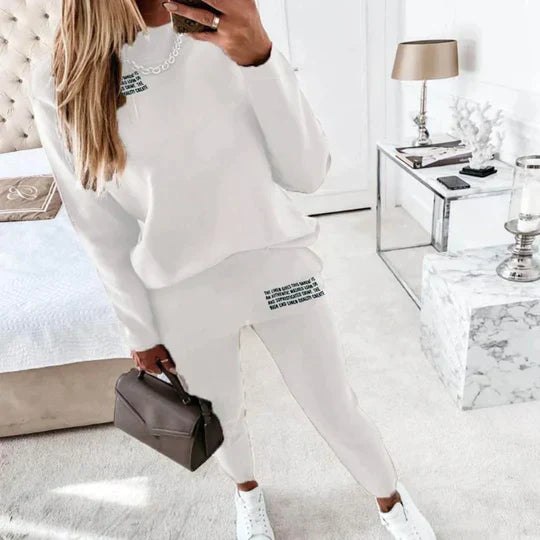 Women’s Lounge Tracksuit – Cotton Blend – Relaxed Fit – Crewneck & Tapered Joggers