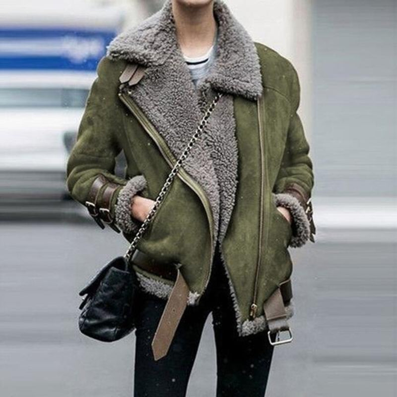 Faux shearling suede leather jackets for women