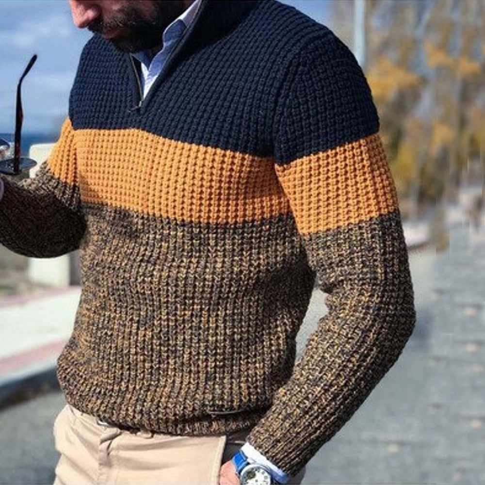 Men’s Pullover Sweater – Wool – Regular Fit – Half-Zip – Waffle Knit – Ribbed Hem