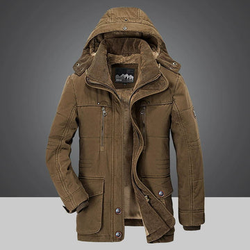 Insulated jacket with detachable hood for men