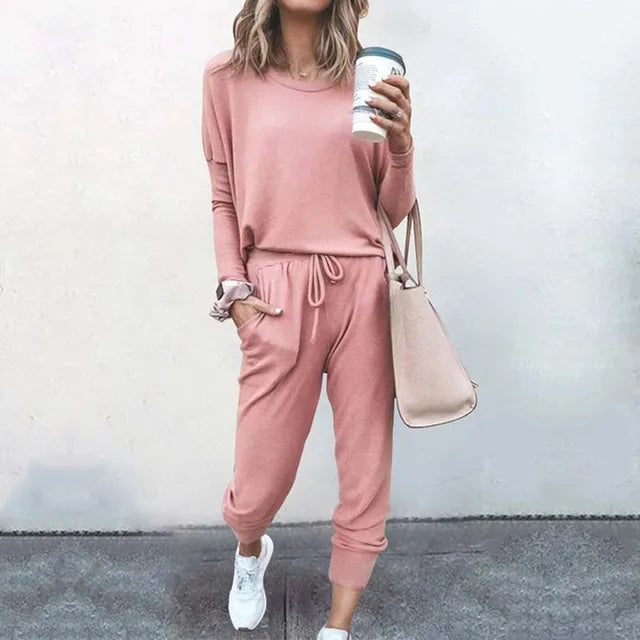 Women’s Loungewear Set – Soft Cotton Blend – Relaxed Fit – Long Sleeve Top & Joggers