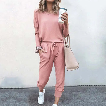 Women’s Loungewear Set – Soft Cotton Blend – Relaxed Fit – Long Sleeve Top & Joggers