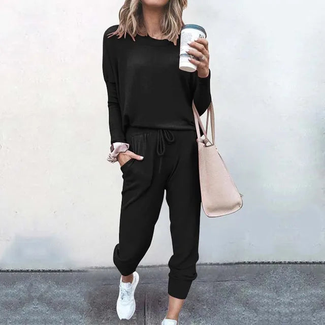 Women’s Loungewear Set – Soft Cotton Blend – Relaxed Fit – Long Sleeve Top & Joggers