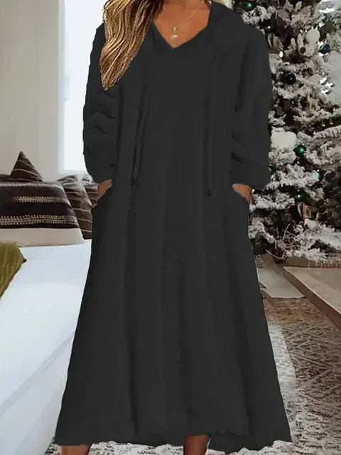 Fluffy long sleeve hooded dress for women