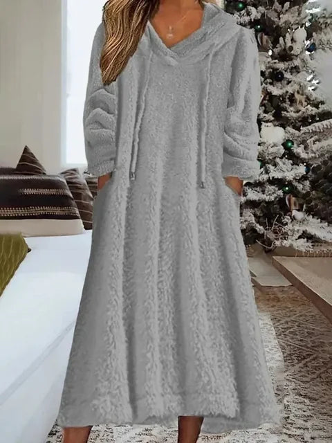 Fluffy long sleeve hooded dress for women