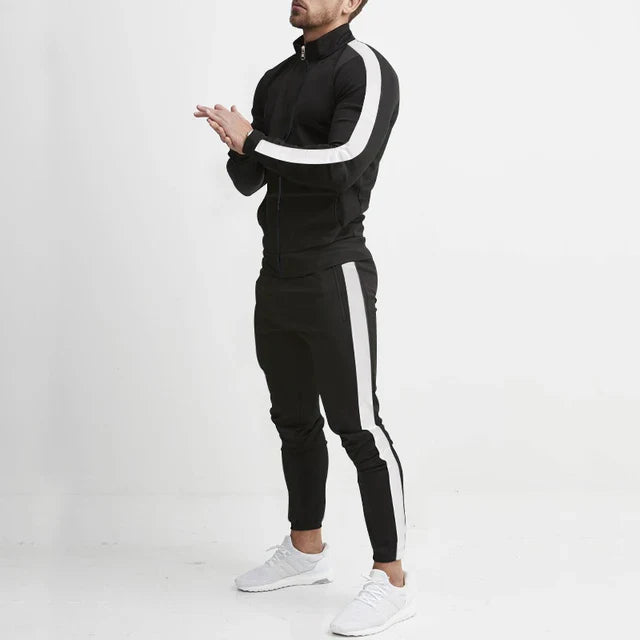 Men’s Tracksuit – Slim Fit – Zip-Up Jacket & Tapered Joggers – Athletic Stripe Design