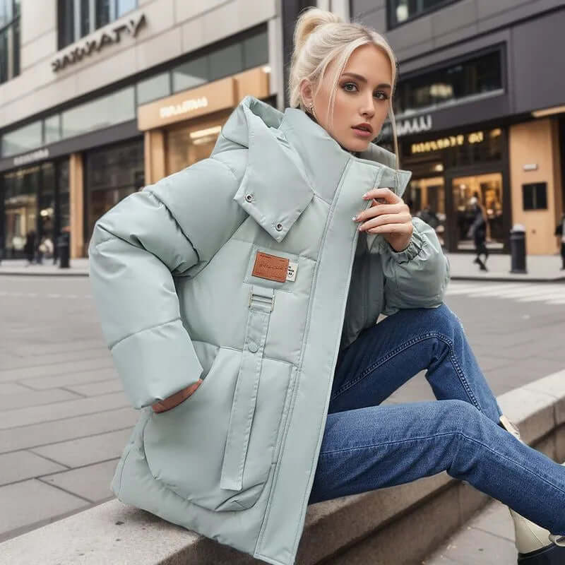 Women’s Quilted Jacket – Oversized Boxy Fit – Insulated Mid Length – Detachable Hood