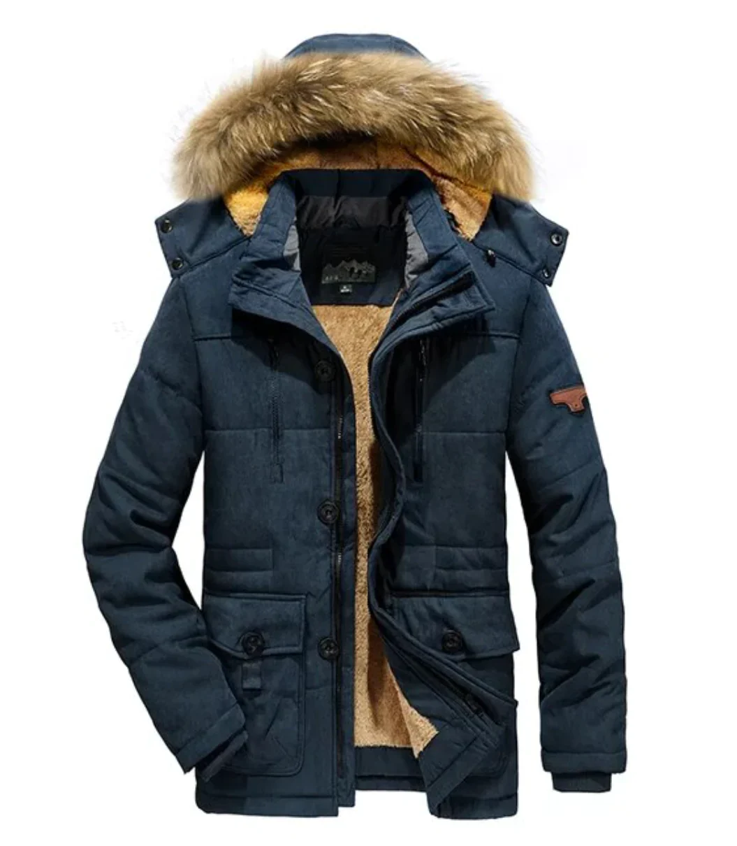 Multiple pockets fur hoodie winter jacket for men