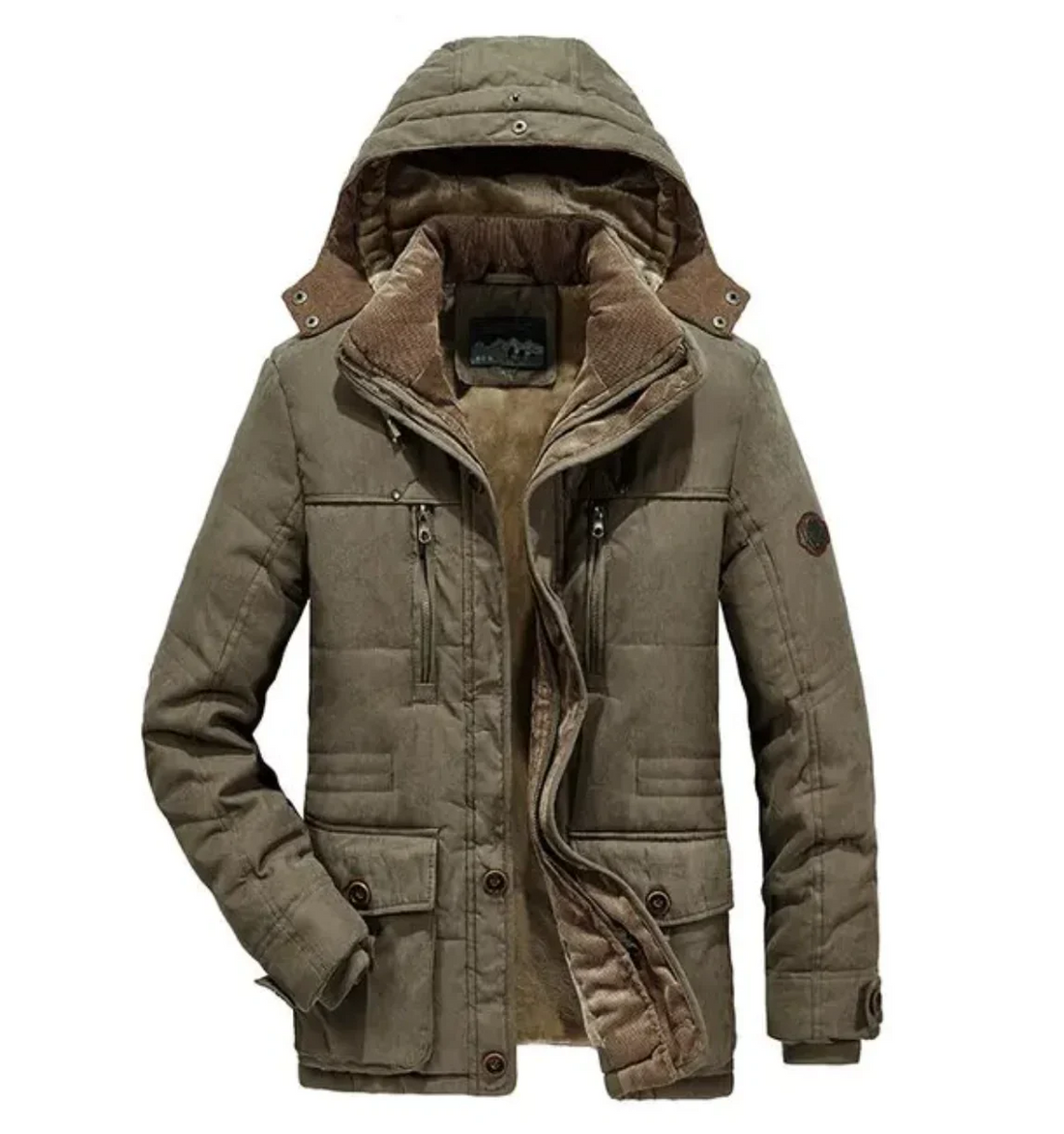 Multiple pockets fur hoodie winter jacket for men