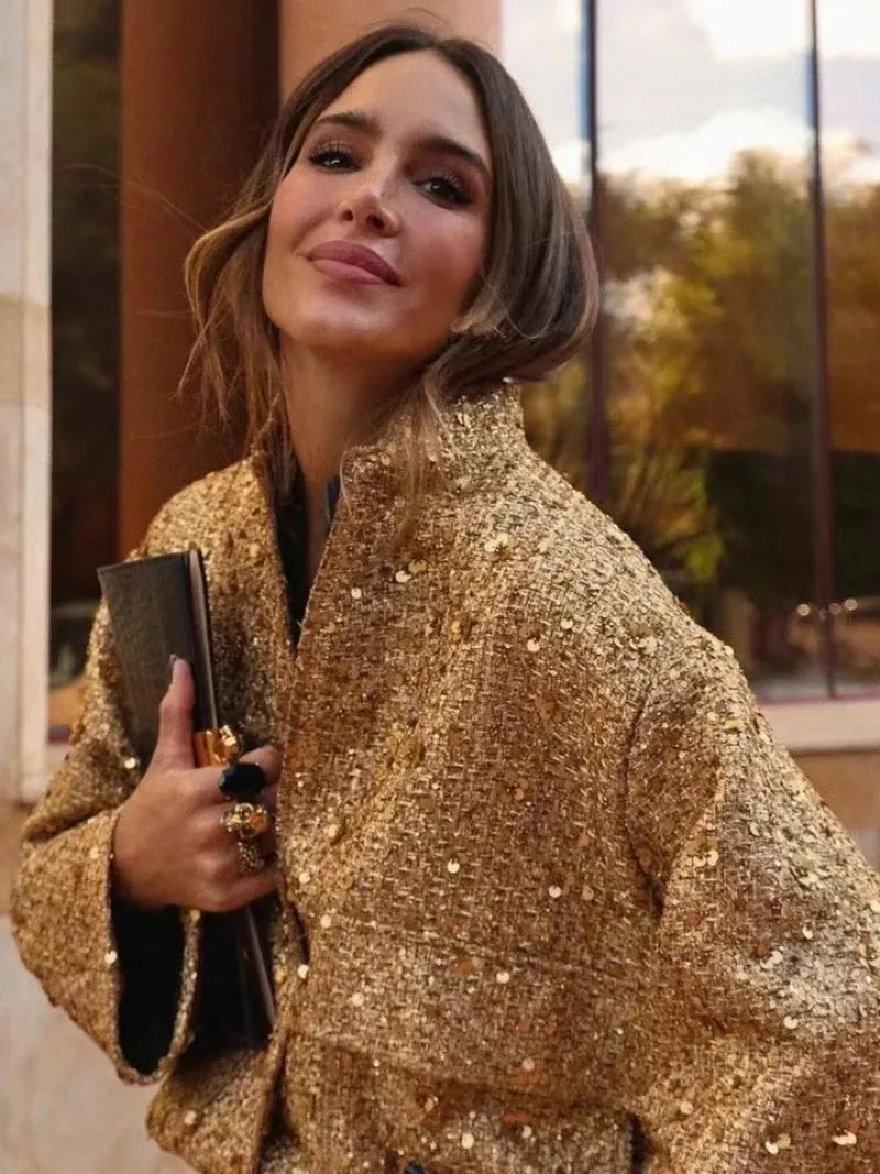 Women’s Bomber Jacket – Relaxed Fit – Sequined – Shimmering Evening Wear