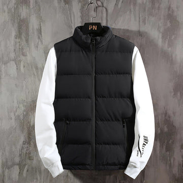 Men’s Quilted Vest – Regular Fit – High Collar – Padded – Wind Resistant – Zip Pockets