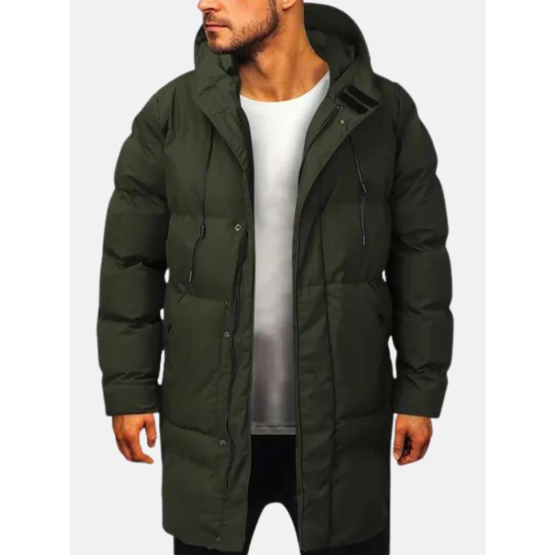 Men’s Puffer Jacket – Regular Fit – Quilted Insulated – Hooded Mid-Length Design