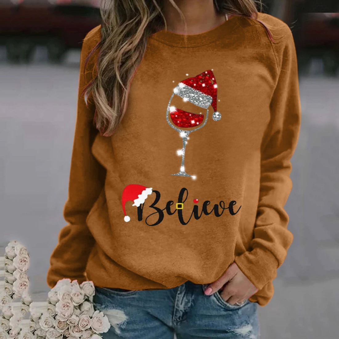 Women’s Sweatshirt – Relaxed Fit – Cotton Blend – Crew Neck – Long Sleeve Printed Design