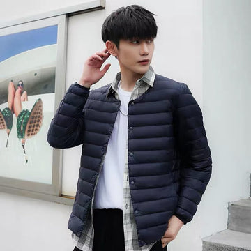 Men's Lightweight Down Jacket - Button Closure - Versatile Layering - Classic Fit