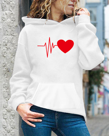 Women’s Hooded Sweatshirt – Cotton Blend – Relaxed Fit – Long Sleeve – Heart Print