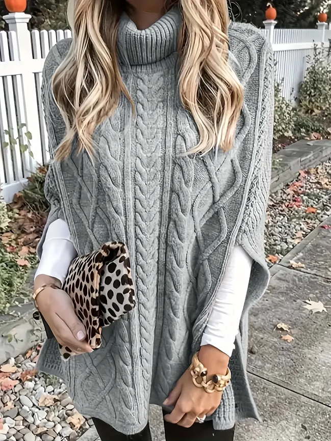 Turtle neck poncho knit sweater for women