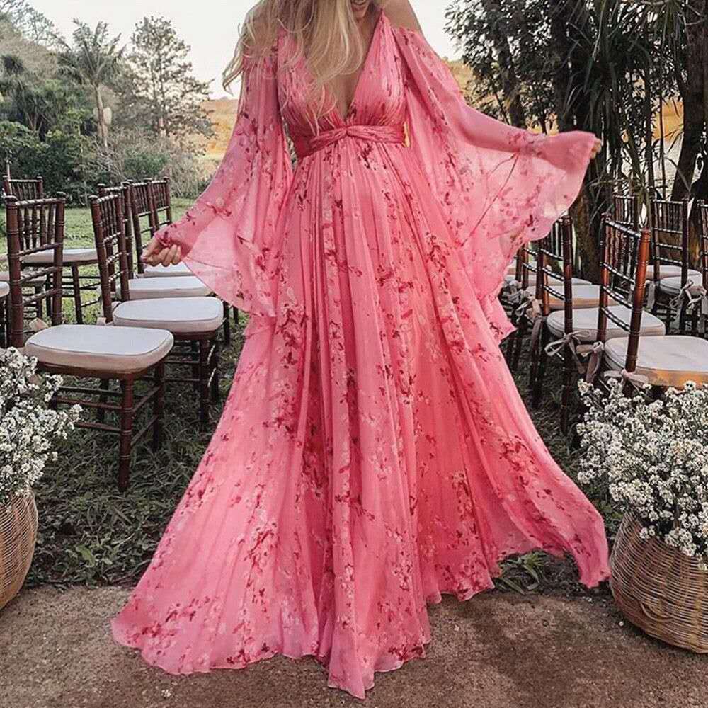 Elegant Paisley Lace Maxi Dress – All-Season Luxury Style with Breathable Fabric
