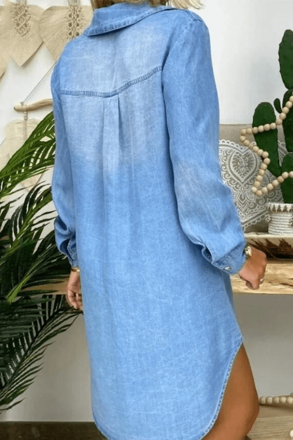 Evangeline™ | Long sleeve loose denim shirt dress