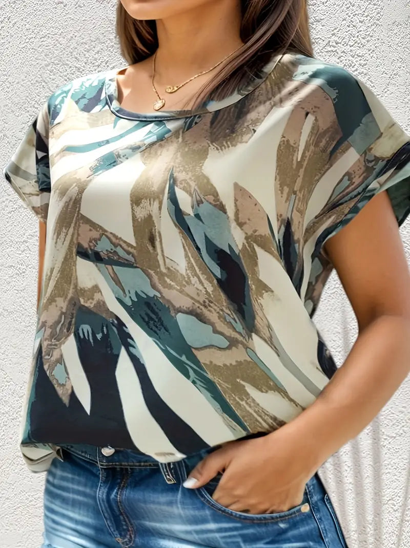 Printed casual plus-size blouse for women