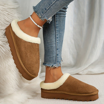 Slip on platform plush fuzzy shoes for women