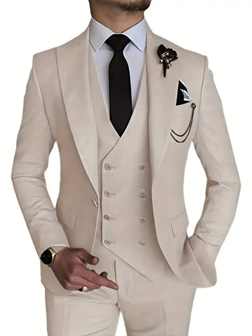 Men's 3-Piece Suit Set – Blazer, Vest, and Pants – Formal and Stylish