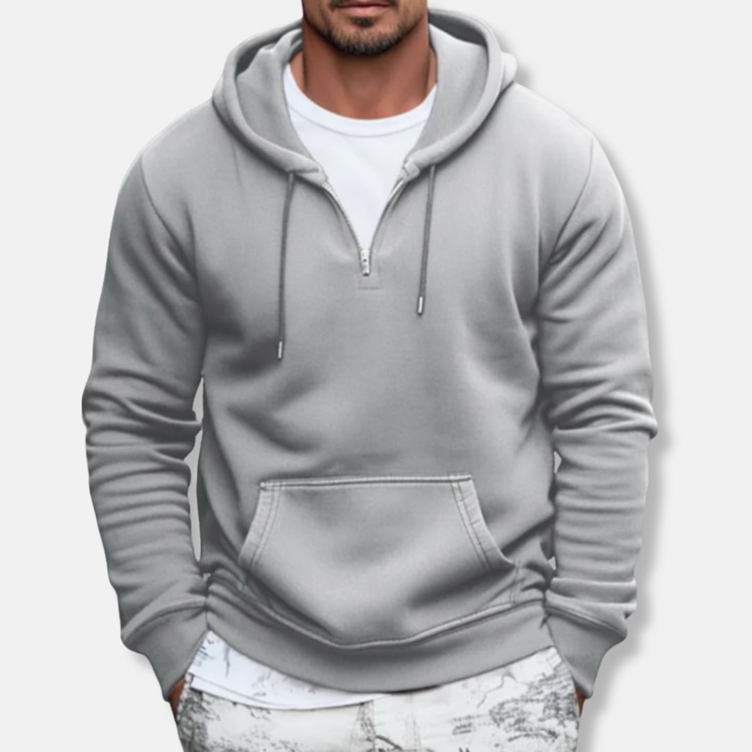 Men’s Hoodie – Relaxed Fit – Cotton Blend – Quarter Zip – Drawstring Hood