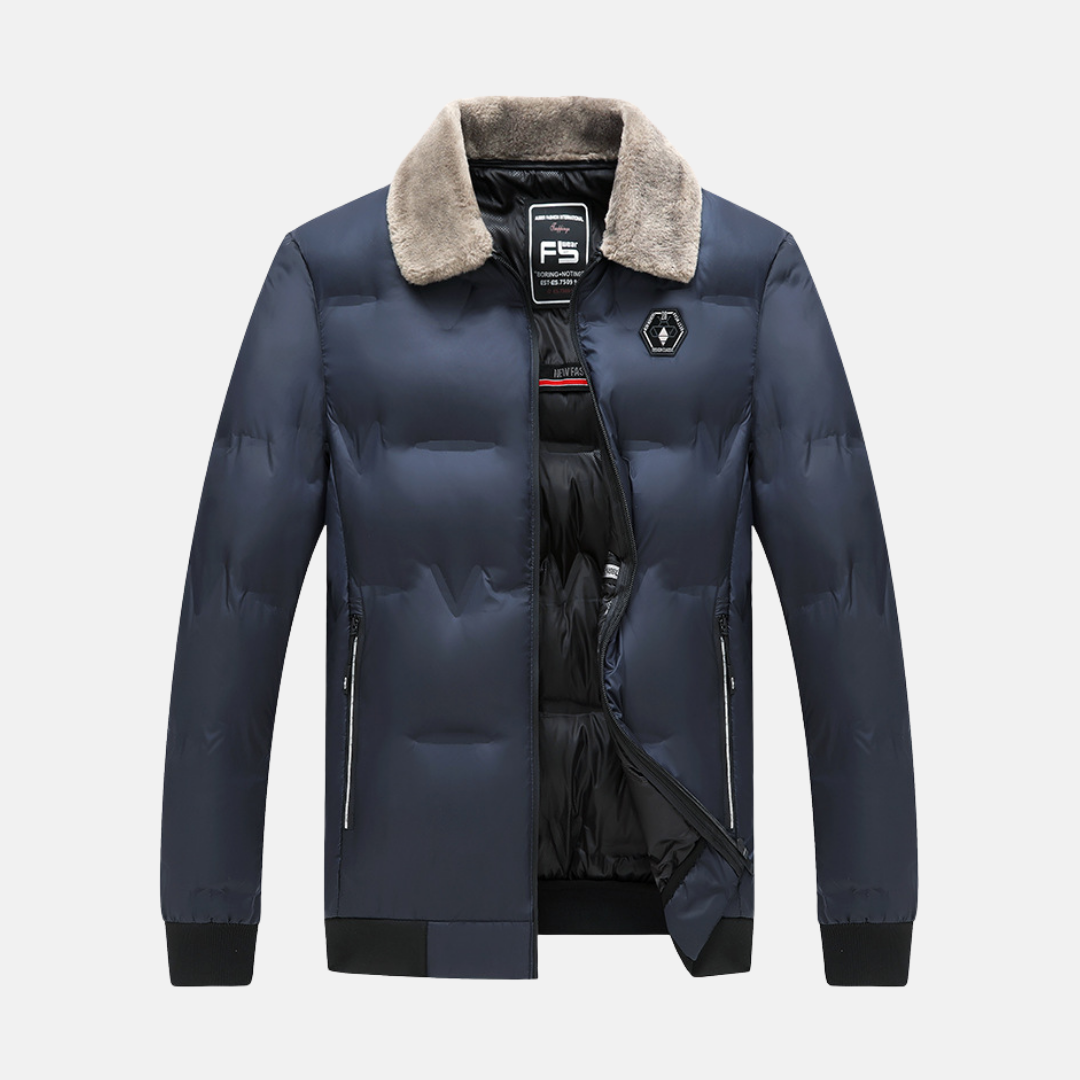 Men’s Bomber Jacket - Padded - Faux Fur Collar - Ribbed Trim