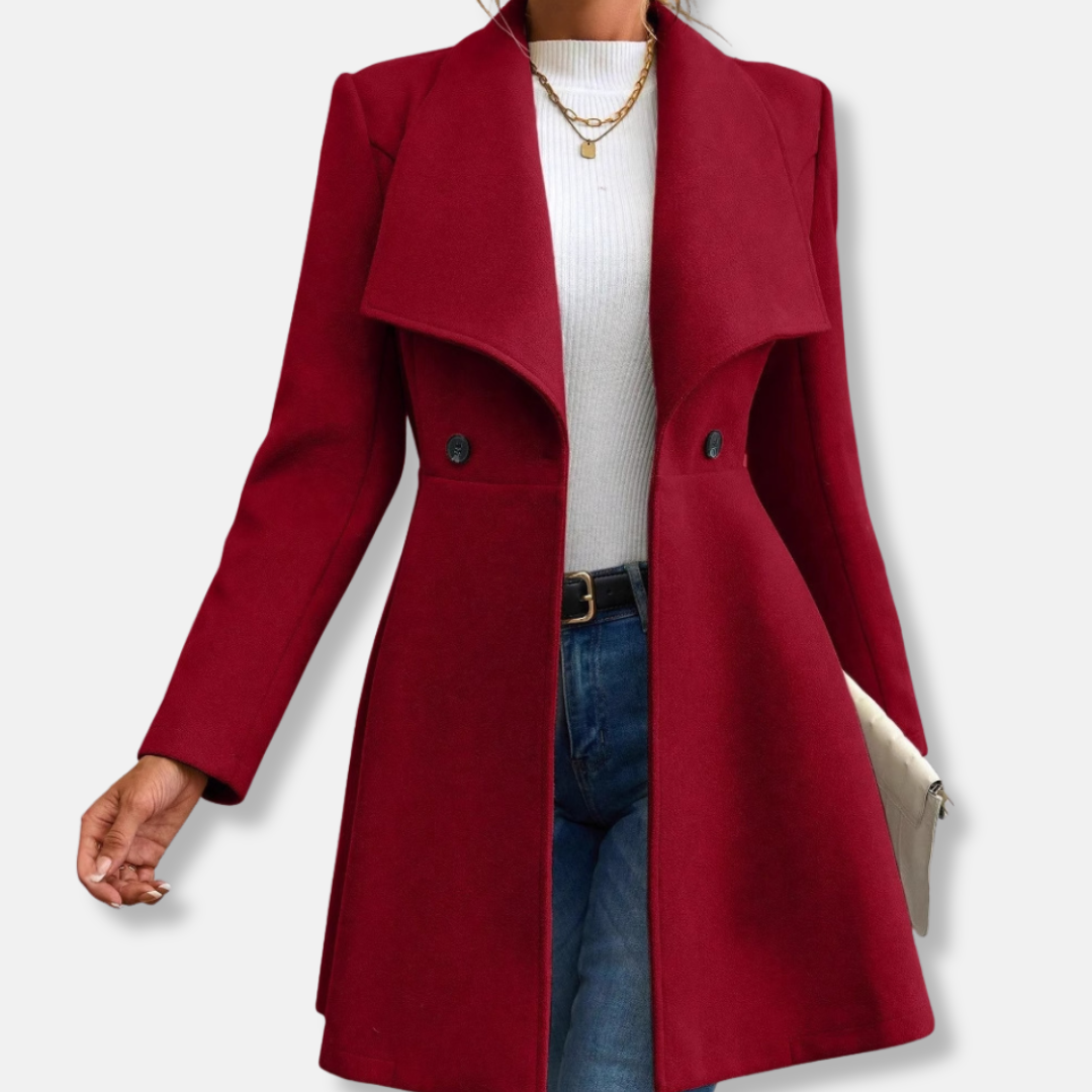 Women’s Jacket – Tailored Fit – Wool Touch – Lapel Collar – Button-Up Mid-Thigh
