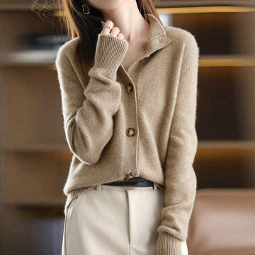 Women’s Cardigan – Wool Blend – Relaxed Fit – Button-Up Front – Ribbed Trim – Collared