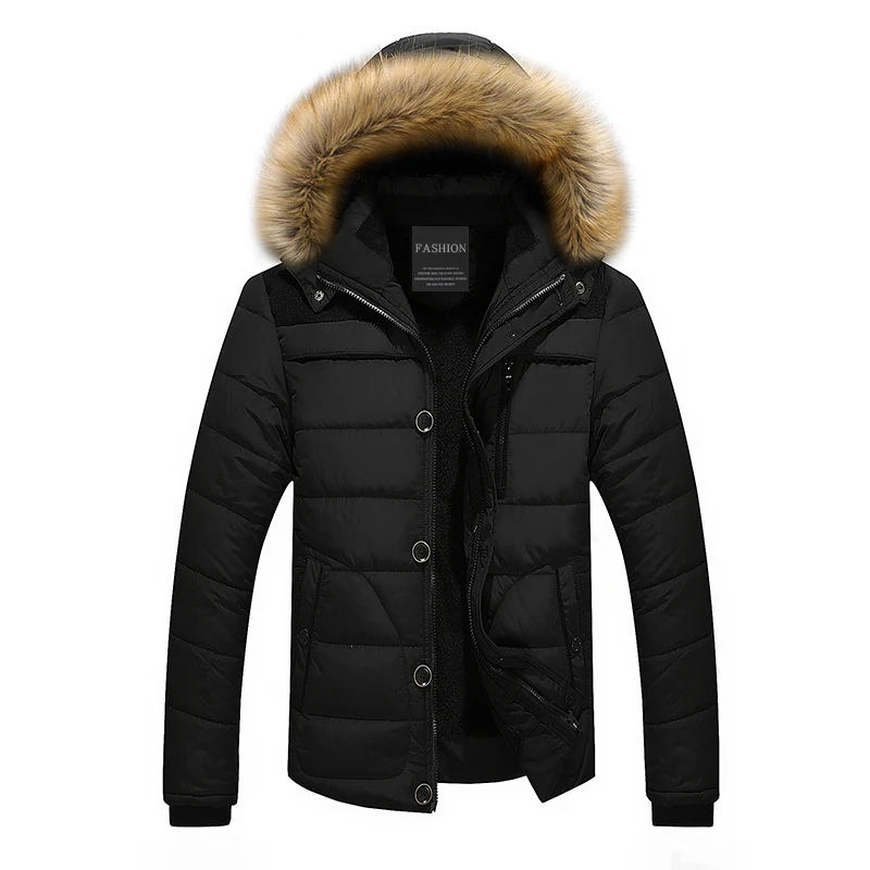 Parka jacket with detachable hood for men