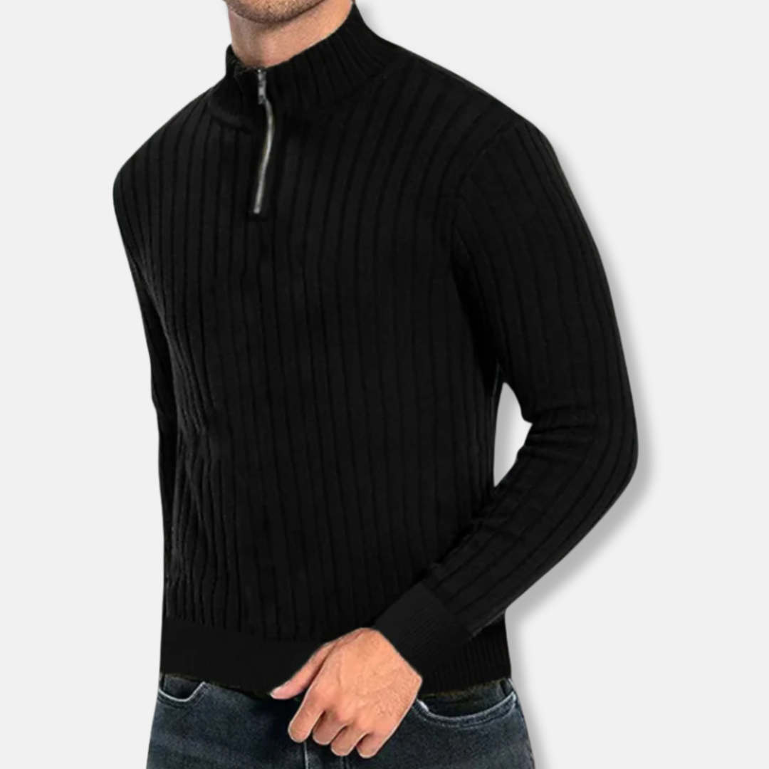 Men’s Mock Neck Sweatshirt – Ribbed Knit – Regular Fit – Zipper Closure – Long Sleeve