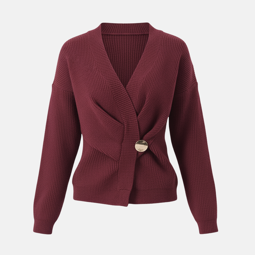 Women’s Sweater Top – Ribbed Knit Wrap Style – V-Neck – Long Sleeve – Asymmetrical Hem