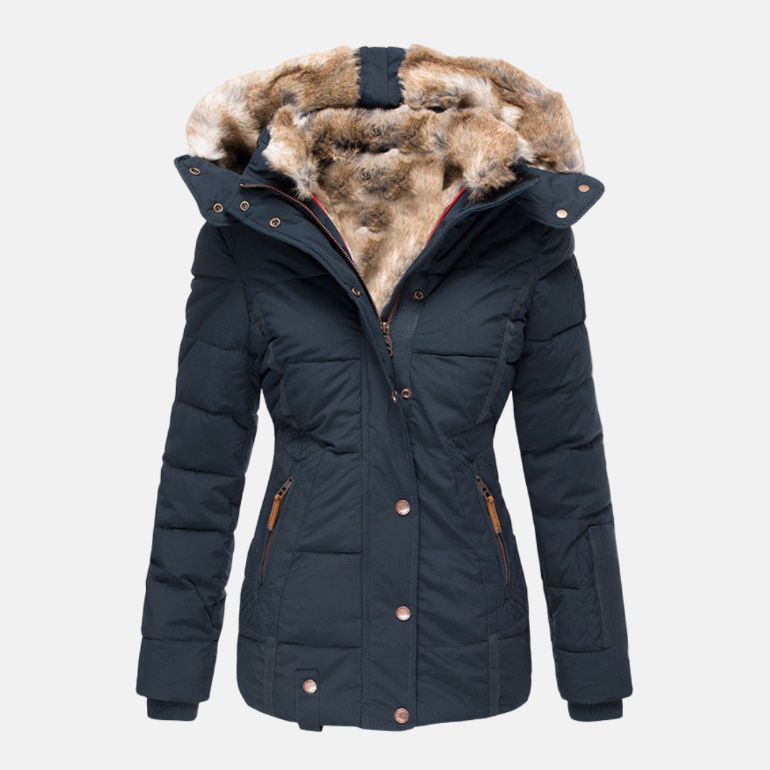 Women’s Puffer Coat – Fitted Silhouette – Faux Fur Hood – Quilted Water-Resistant