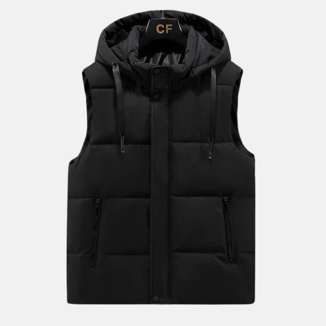 Men's Puffer Vest – Quilted Insulated Padding – Adjustable Hood – Relaxed Fit