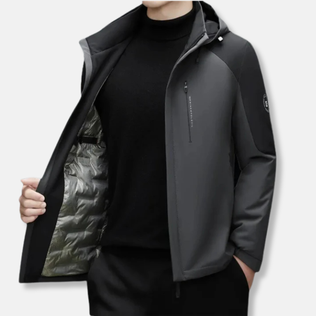 Men’s Hooded Jacket – Wind-Resistant – Straight Fit – Zippered Pockets – Drawstring Hood