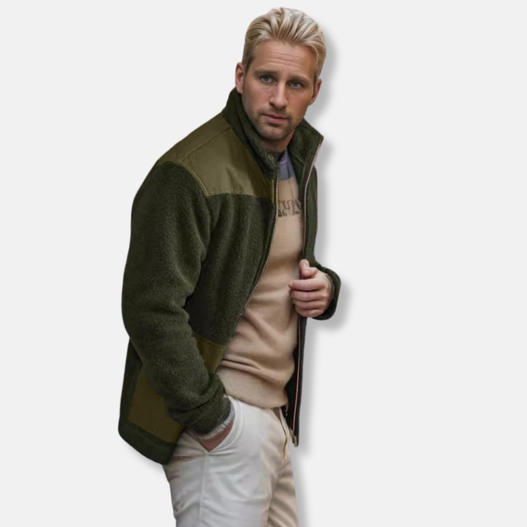 Men’s Stand Collar Coat – Polar Fleece – Regular Fit – Full Zip – Hip Length Casual Layer