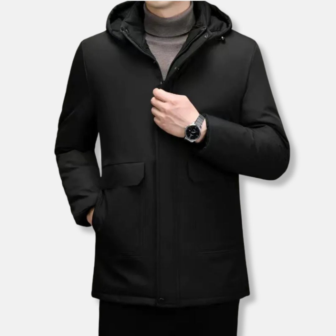 Men’s Hooded Coat – Padded Insulated – Windproof – Regular Fit – Hip Length
