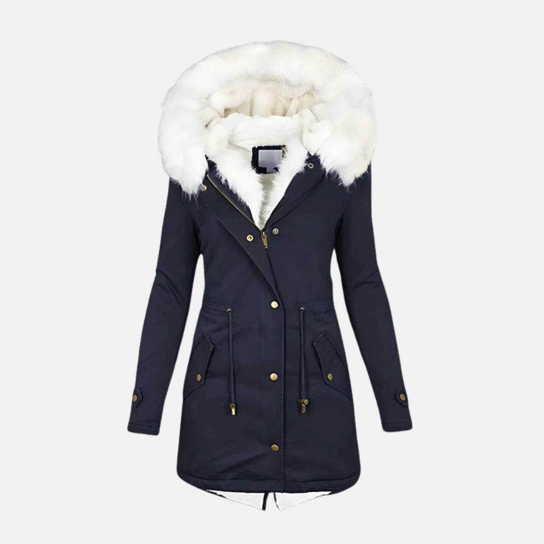 Women’s Parka Coat – Slim Fit – Water-Resistant – Faux Fur Hood – Drawstring Waist