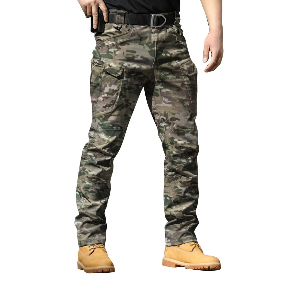 Camouflage multi-pocket cargo trousers mens