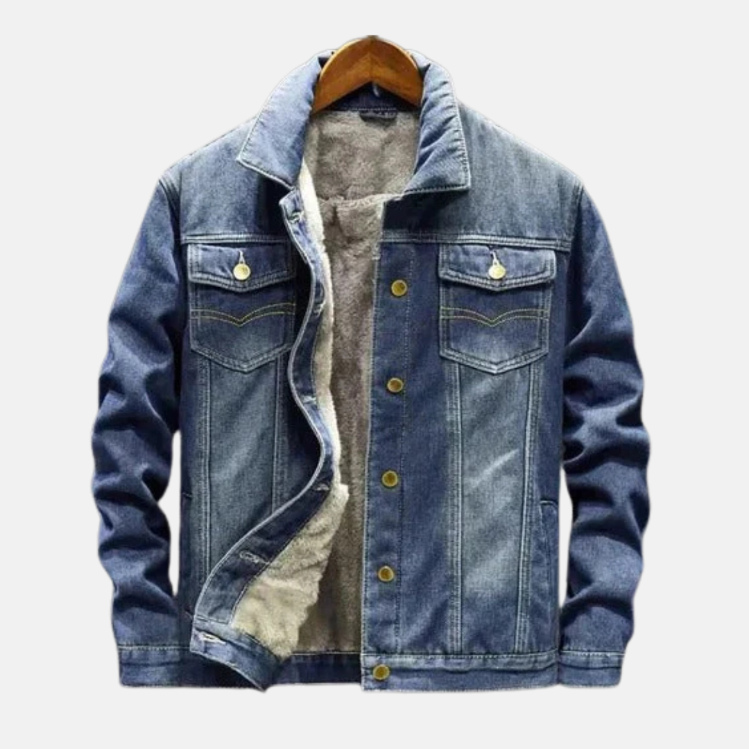 Men’s Denim Jacket – Relaxed Fit – Sherpa Lined – Button Front – Chest Pockets