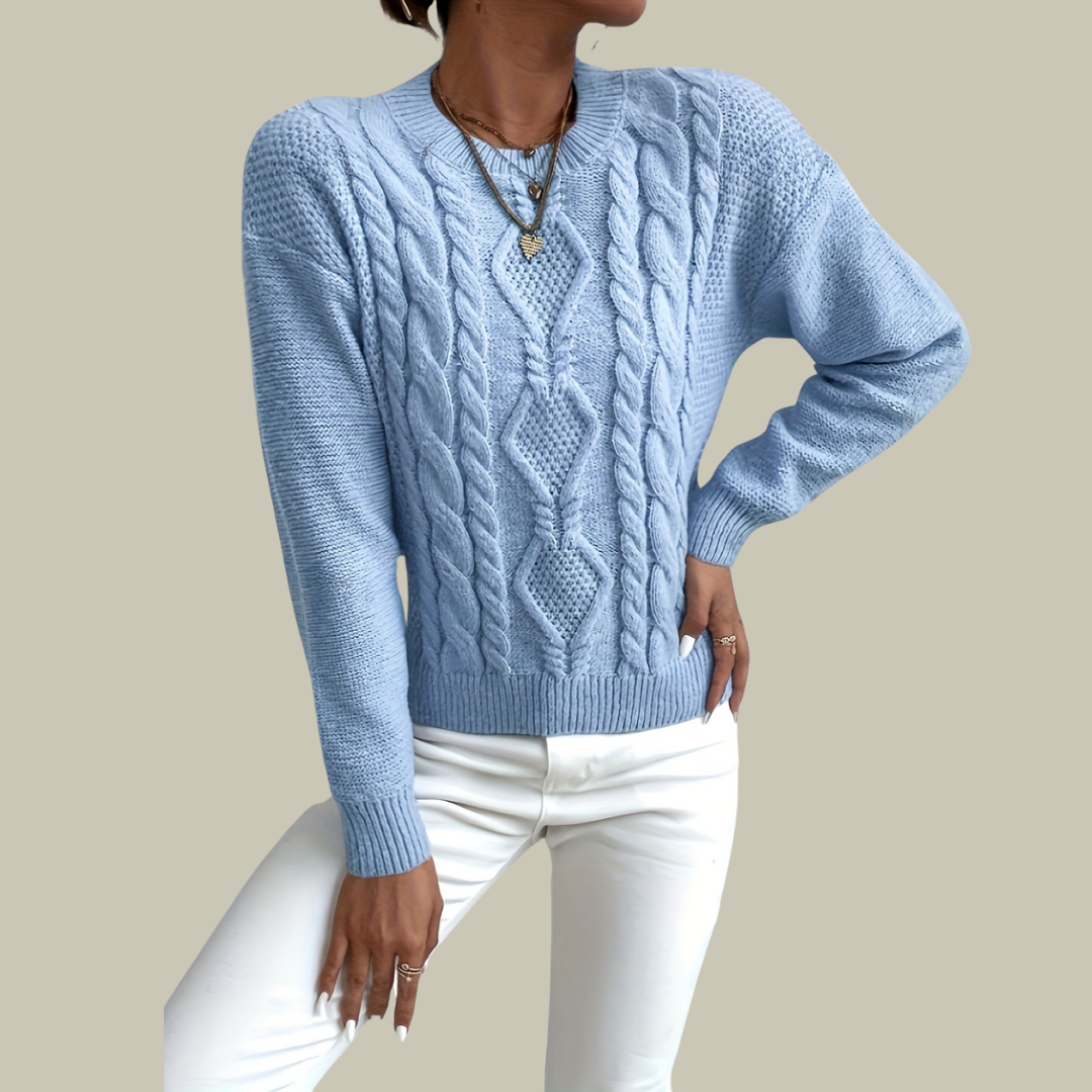 Pull-over ribbed cuffs knitted sweater for women