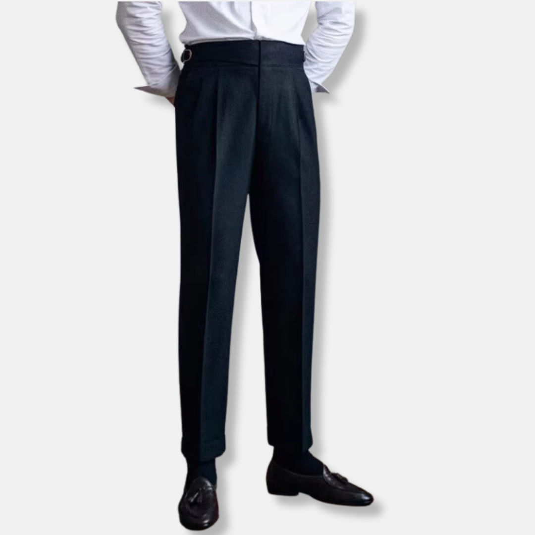 Men’s Trousers – Wool Blend – High Waist – Straight Leg – Pleated Front Fit