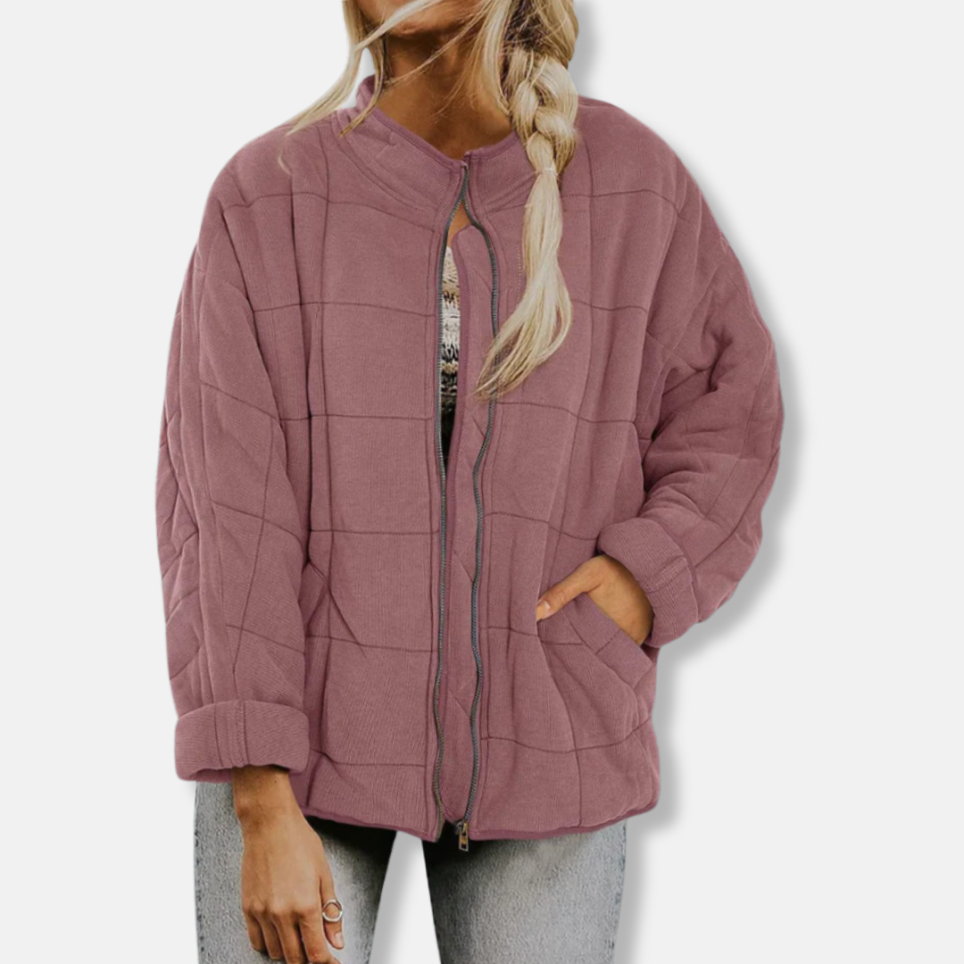 Women’s Quilted Coat – Oversized Fit – Stand-Up Collar – Full-Zip Long Sleeve