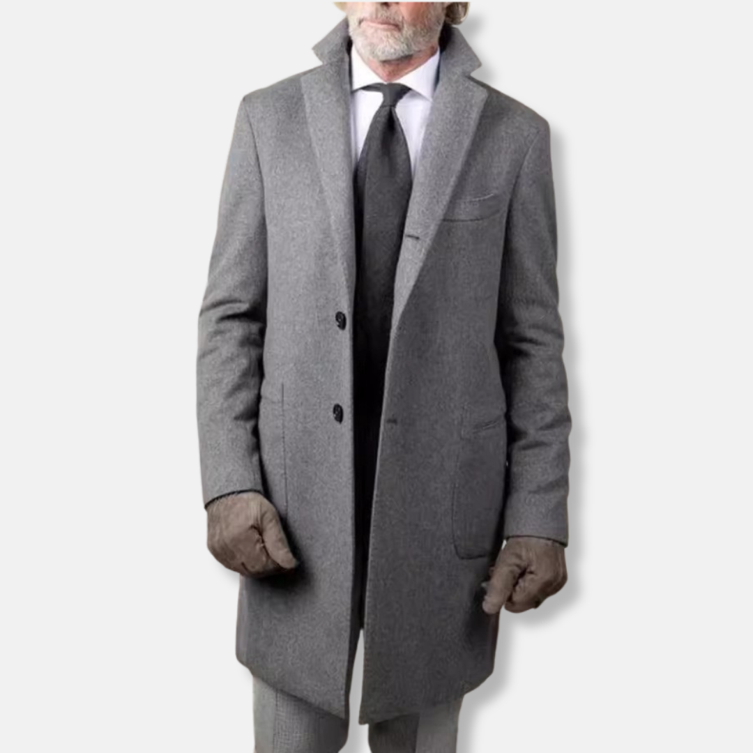Men’s Overcoat – Tailored Fit – Wool Blend – Mid-Length Single-Breasted Formal Style