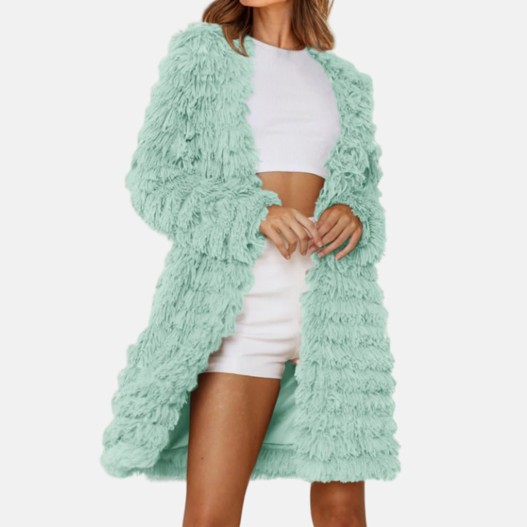 Women’s Longline Cardigan – Shaggy Texture – Relaxed Fit – Open Front Layering Piece