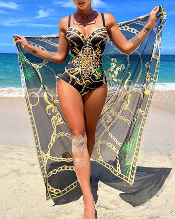 Women’s One-Piece Swimsuit – Form-Fitting – Structured Cups – Matching Cover-Up Set